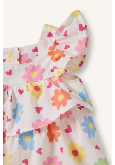 Defacto Çiçekli Kısa Kollu Poplin Elbise Kız Bebek H6741a526hswt34 Beyaz-wt34