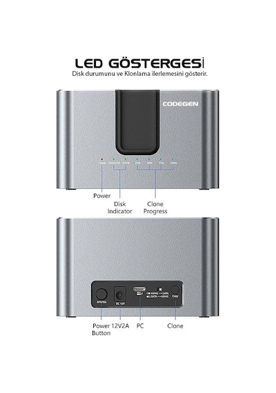 Codegen 2.5 / 3.5 Sata - M.2 Nvme Offline Kopyalama Özellikli Harddisk Dock Stand Cdg-doc-505