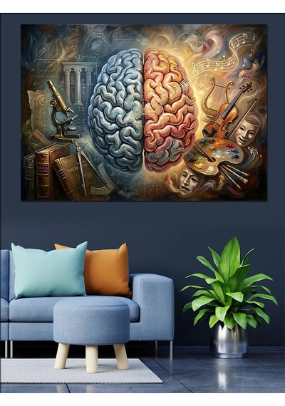 İnsan Beyni Ve Analitik Sanat Dekoratif Kanvas - Mdf Ahşap Tablo