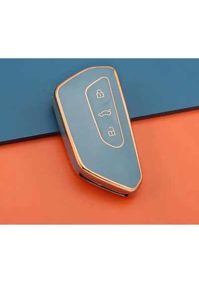 Gma Keys Lüx Volkswagen Golf 8 Caddy Polo Smart Nano Anahtar Kılıfı Gri Gold Altın Renk