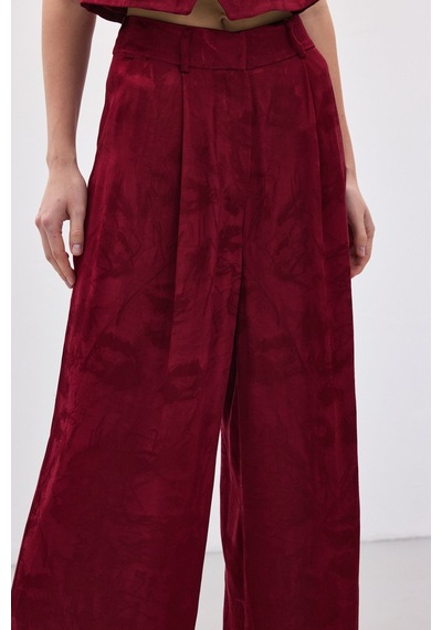 Sateen Jakarlı Bol Pantolon - Bordo-136819 Bordo