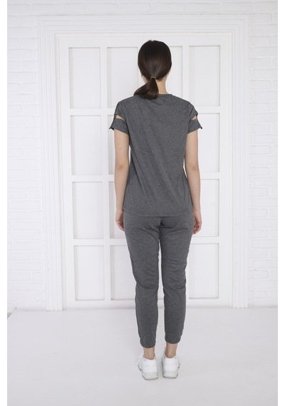Kadın Spor G3 Melanj Alt-üst T-shirt Takım-3937 - M Koyu Gri Melanj