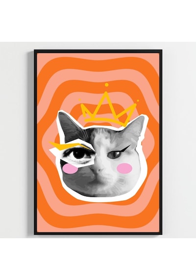 Besay Cool Cat Renkli Genç Odası Duvar Dekorasyonu Eğlenceli Kedi Ve Peace Temalı Estetik Tablo 3'lü Set A2 Çerçevesiz