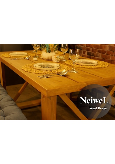 Neiwel Garden Dian Doğal Ahşap Banklı Bahçe Masa Takımı-120-220 Takım Açık Ceviz