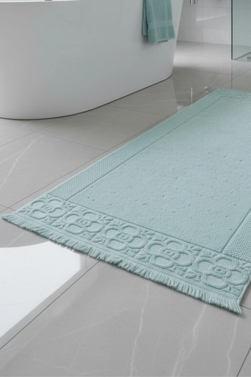 Fesun Turkuaz Ayak Havlusu - 60x130cm, 690gr, %100 Pamuk, Spa Ve Otel Banyo Paspası, Günlük Kullanıma Uygun Mavi