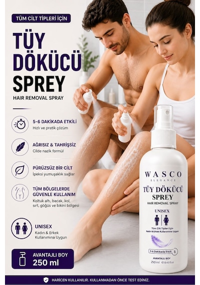 Tüy Dökücü Krem Sprey 250 Ml Kadın & Erkek Kullanımına Uygun Pürüzsüz Cilt Bakımı