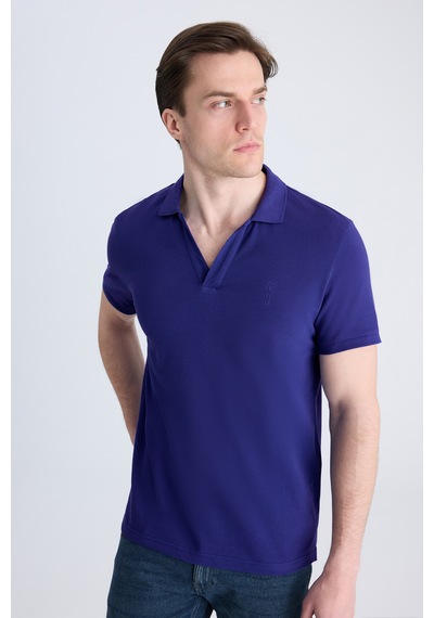 Twn Slim Fit Saks Mavi Düz %100 Pamuklu T-shirt 4ec1438311322 750