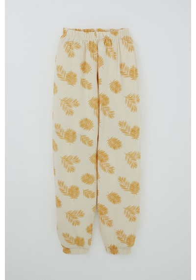 Breeze Kız Çocuk Pijama Takımı Tropik Yaprak Desenli 4-8 Yaş, Krem