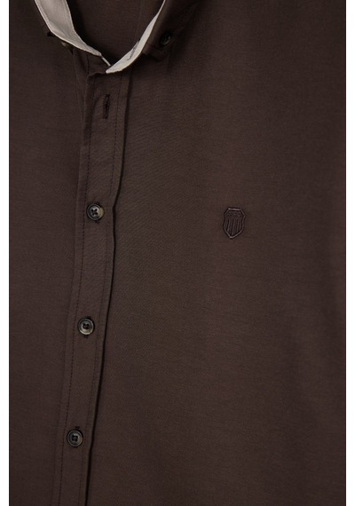 Tudors Regular Fit Rahat Kesim Oxford Doku Uzun Kollu Düğmeli Yaka Pamuklu Koyu Kahve Erkek Gömlek-52915 Tudors Regular Fit Rahat Kesim Oxford Doku Uzun Kollu Düğmeli Yaka Pamuklu Koyu Kahve Erkek Gömlek-52915