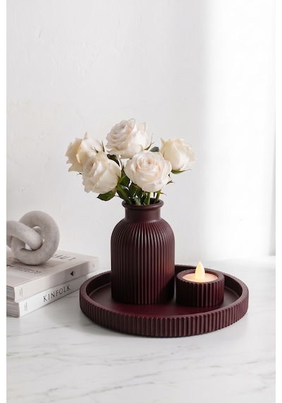 Senfoni Vazo Dekoratif Set - Modern Minimalist Estetik Tasarım Dekoratif Set - Pilli Mum, Mumluk Ve Tepsi Dahil Ev Ofis Salon Dekorasyonu İçin Şık Kompozisyon - Ahenk Tasarım Bordo Senfoni Vazo Dekoratif Set - Modern Minimalist Estetik Tasarım Dekoratif Set - Pilli Mum, Mumluk Ve Tepsi Dahil Ev Ofis Salon Dekorasyonu İçin Şık Kompozisyon - Ahenk Tasarım Bordo