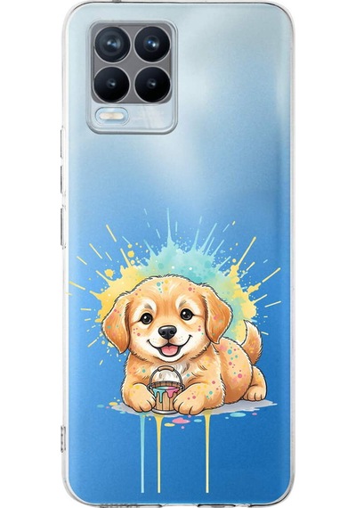 Realme 8 Pro İle Uyumlu Splash Köpek Tasarımlı Şeffaf Silikon Kılıf Şeffaf