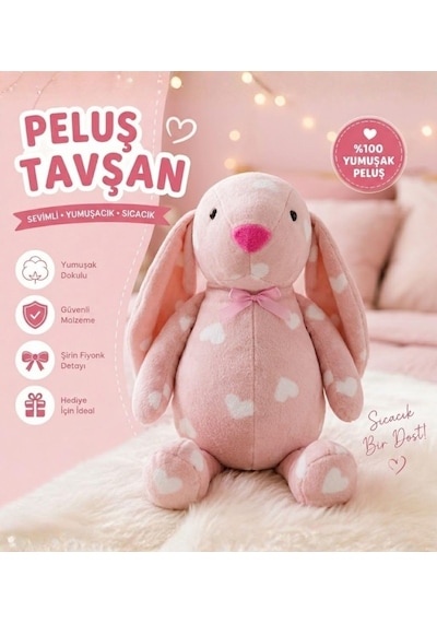 Uyku Arkadaşım Uzun Kulak Bunny Peluş Tavşan 65 Cm Açık Pembe Genel