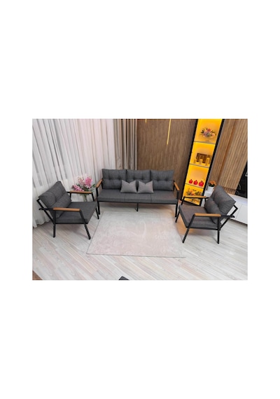 Houseart Bella 3+1+1 , Balkon, Bahçe - Cafe , Teras , Metal Kanepe Koltuk Takımı ,çay Seti Gri