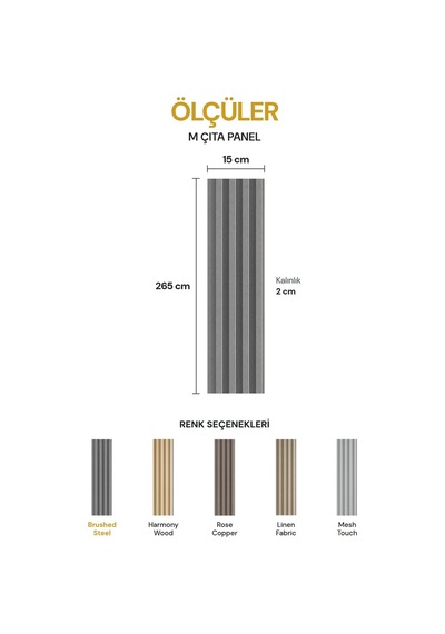 Vilo Mpc M Çıta Duvar Paneli Brushed Steel 265cm Yapıştırmalı Montaj - Neme Ve Darbeye Dayanıklı
