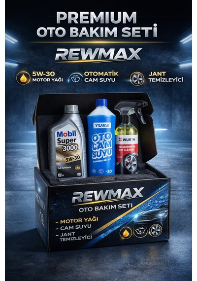 Rewmax Premium Auto Care Set Cam Suyu 1l + Mobil 5w30 Motor Yağı 1l + Würth Jant Temizleyici 450ml
