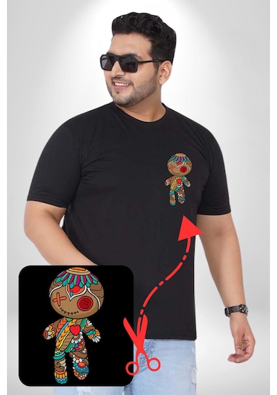 Angemiel Voofoo Bebeği Doll Doldurulmuş Bebek Siyah Büyük Beden Kadın Basic Minimal Baskılı Tişört Siyah