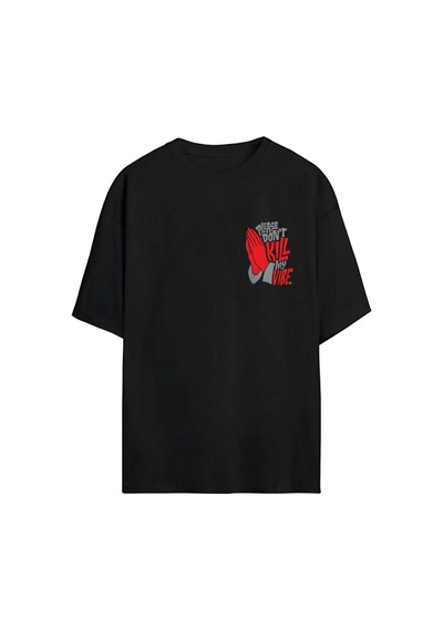 Thewert Sc Plus Unisex Please Don't Kill My Vibe Baskılı Siyah Oversize Tshirt Thewert Sc Plus Unisex Please Don't Kill My Vibe Baskılı Siyah Oversize Tshirt