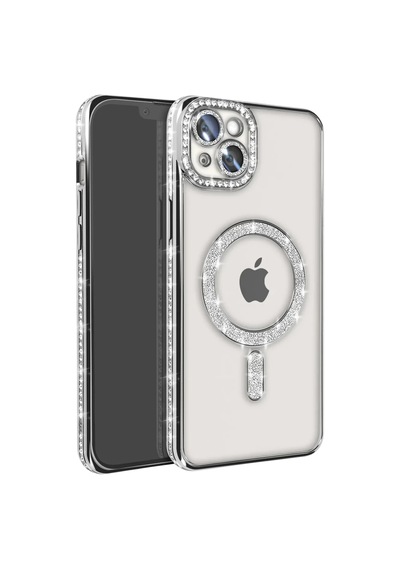 İphone 15 Kılıf Joke Simli Magneticsafe Kılıf - Gümüş