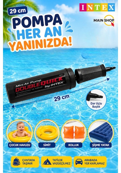 Mainshop Intex Double Quick Mini El Pompası 29 Cm - Şişme Yatak Havuz Simit Kolluk Pompası M-69613