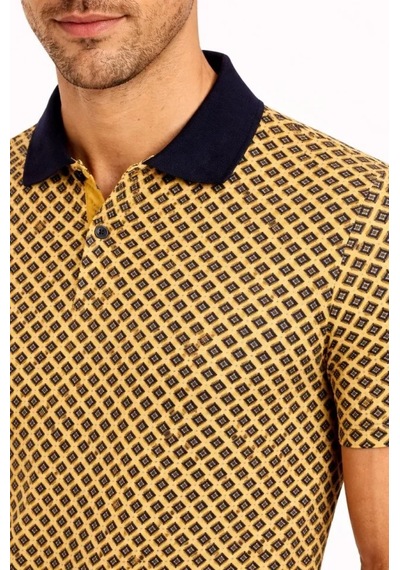 Suma Erkek Pike Kumaş Polo Yaka Desenli Tişört Kısa Kol Yazlık T-shirt - Sarı