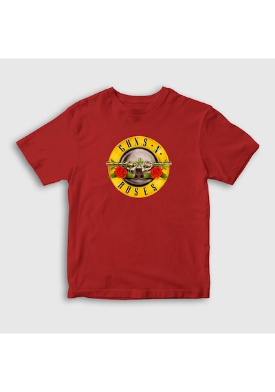 Presmono Unisex Çocuk Logo Guns N' Roses T-shirt Kırmızı
