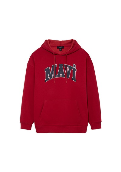 Erkek Mavi Logo Baskılı Kapüşonlu Sweatshirt-kırmızı Kırmızı
