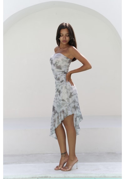 Mai Collection Mai Studios Co. Stracnaha Drape Detaylı Gri Straplez Elbise Gri