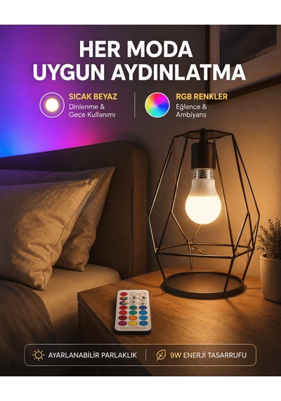 Kumanda Destekli Çok Renkli Akıllı Led Ampul Yeni Nesil 07106506