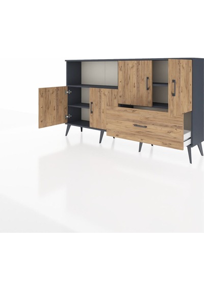 Arges Konsol 4 Raflı Tek Çekmeceli 4 Kapaklı 176x30x99 Antrasit-ç Antrasit-çam Arges Konsol 4 Raflı Tek Çekmeceli 4 Kapaklı 176x30x99 Antrasit-ç Antrasit-çam