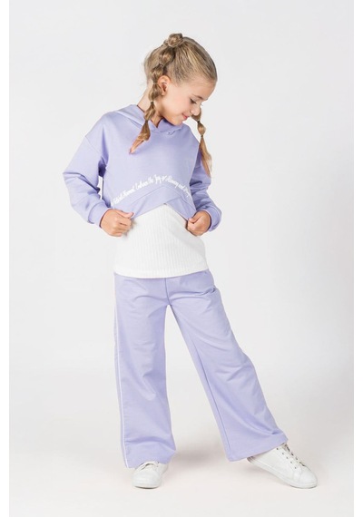 Miniğimin Cicileri Yazı Baskılı Crop Sweatshirt Ve Bol Paça K... Lila