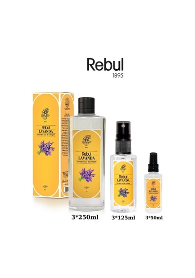Rebul Lavanda Kolonyası Cam Şişe EDC 3 x 250 ML + 3 x 125 ML + Sprey Kolonya 3 x 50 ML
