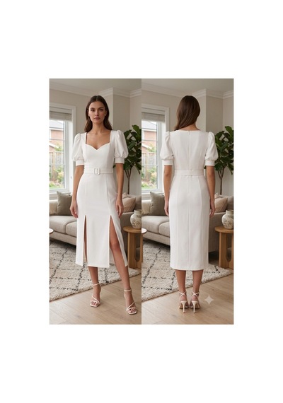 Gül&can Butik Kadın Beyaz Kalp Yaka Balon Kol Çift Yırtmaçlı Kemerli Midi Elbise / Nikah & Söz Elbisesi Beyaz Gül&can Butik Kadın Beyaz Kalp Yaka Balon Kol Çift Yırtmaçlı Kemerli Midi Elbise / Nikah & Söz Elbisesi Beyaz