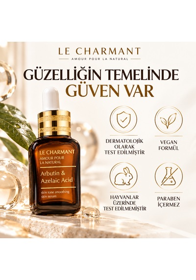 Le Charmant Arbutin Ve Azelaik Asit Leke Karşıtı Cilt Tonu Eşitleyici Aydınlatıcı Yüz Serumu 30 ML
