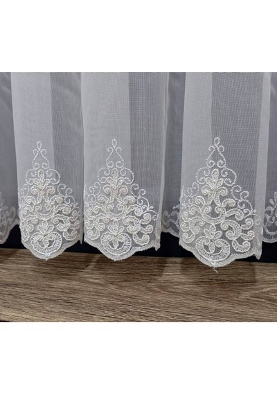 Nakışlı Kort Damask Salon Model Tarz Tasarım Optima Exculusive 3 Kat Pileli Tül Perde