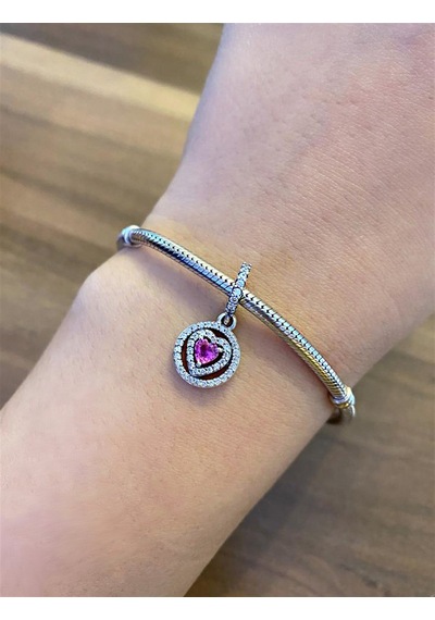 Işıltılı Pembe Kalpli Sallantılı Charm