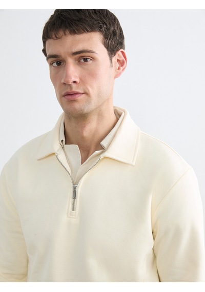 Lcw Vision Ekru Fermuarlı Polo Yaka Erkek Sweatshirt