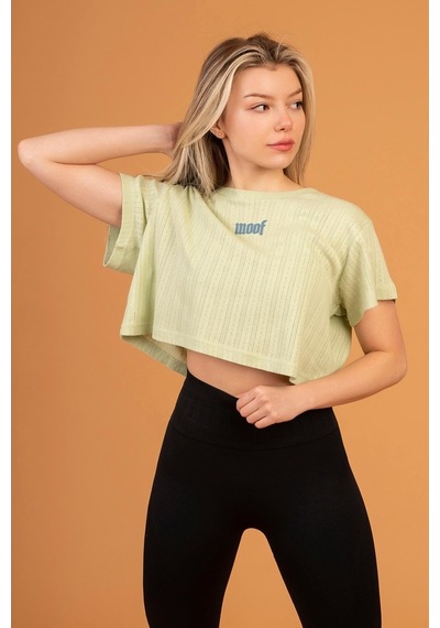 Woof Gym 3D Woof Print Crop Top Soft Green Çok Renkli