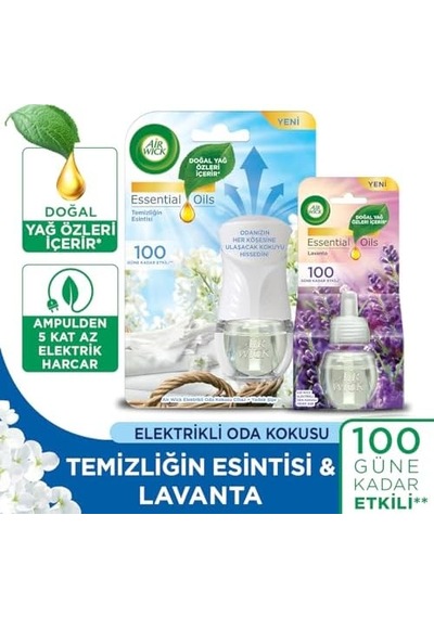Wick Le Elektrikli Oda Kokusu Temizliğin Kit Cihaz + Yedek Şişe + Lavanta Yedek Şişe Abundance Prosperity