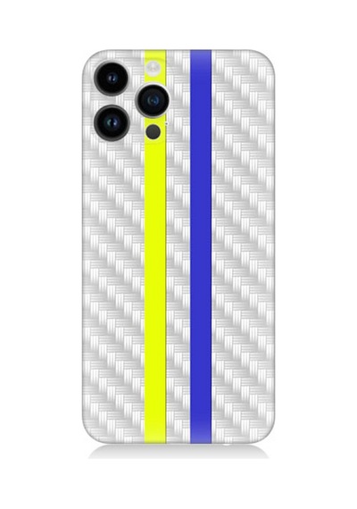 Apple Uyumlu iPhone 13 Pro Silikon Kılıf Sarı Lacivert Metal Motif