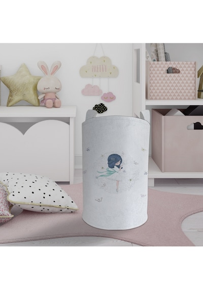 Mekta Home Bebek Ve Çocuk Odası Prenses Kız Ve Renkli Kelebek Desenli Oyuncak Sepeti Beyaz