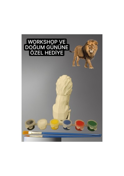 3d Aslan Figür Boyama Seti - Kendin Boya Hobi Ve Etkinlik Seti - Akrilik Boya + 2 Fırça