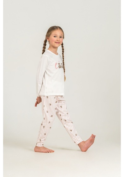 Rolypoly Kız Çocuk Cool Bear Beyaz Uzun Kol Pijama Takım Rp3912-c-v1 Rp3912-c-v1