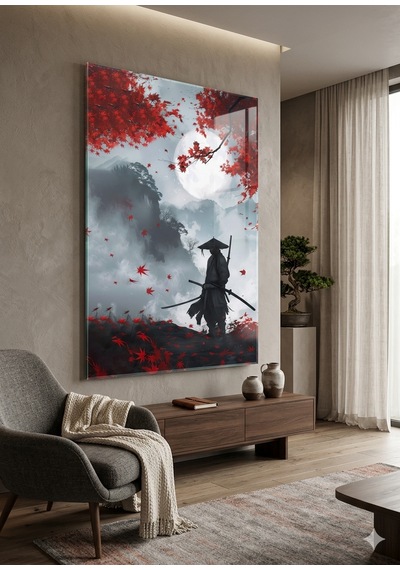 Dolunay Altında Samuray Japon Dekorasyon Duvar Tablosu