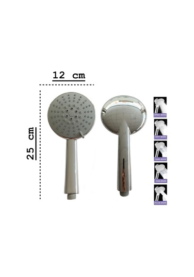 5 Fonksiyonlu, Maxi Krom Universal Duş Başlığı Duş Başlığı Gri Krom Diğer
