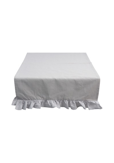 Faralya Life Ekose Fırfırlı Runner 45x140 Cm Pamuklu Masa Runner Dekoratif Masa Örtüsü Açık Gri