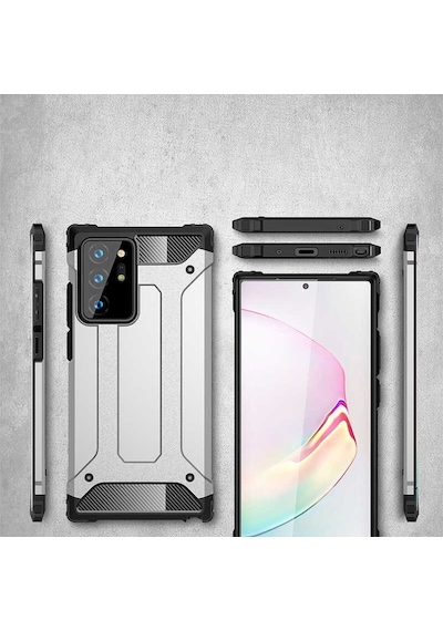 Noktaks - Samsung Galaxy Uyumlu Note 20 Ultra - Kılıf Çift Katman Zırh Tank Crash Military Kapak - Gri