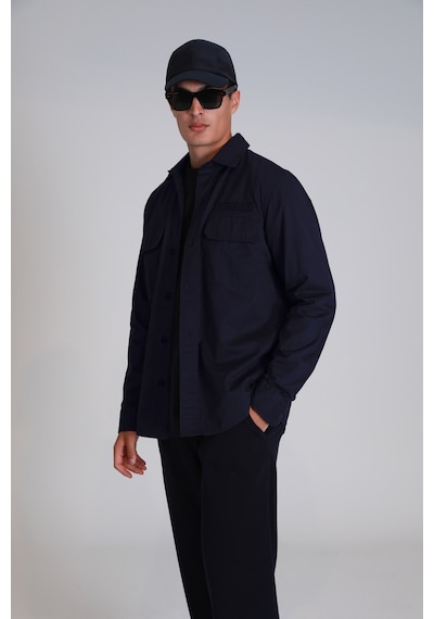 Lufian Lara Erkek Basic Gömlek Slim Fit Lacivert Lacivert 112010656100200