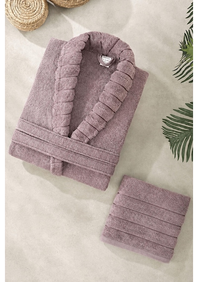 Mira Home Soft Elegance Banyo Tek Kişilik Bornoz Takımı Pamuklu Mürdüm