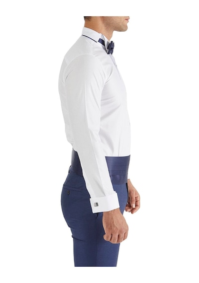 Efor Slim Fit Duble Manşet Biyeli Beyaz Lacivert Damatlık Smokin Gömlek Gk 182 Beyaz