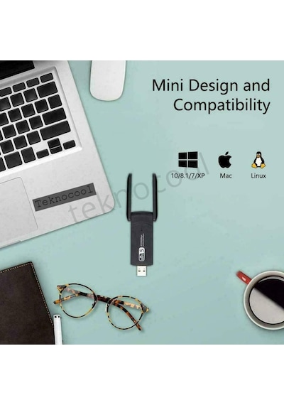 USB 3.0 1200Mbps Harici Wi-Fi Adaptörü Çift Bant 5Ghz 2.4Ghz